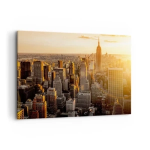 Bild auf Leinwand - Leinwandbild - Skyline von New York City bei Sonnenuntergang mit Blick auf das Empire State Building - 100x70cm - In der Sonne wachsen - Moderne Wanddekoration für Wohnzimmer und Schlafzimmer ARTTOR
