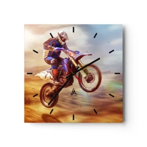 Wanduhr - Glasuhr - Ein Motorradfahrer im Flug während einer dynamischen Offroad-Fahrt - 30x30cm - Motorradschwindel - Moderne Wanddekoration für Wohnzimmer und Schlafzimmer ARTTOR