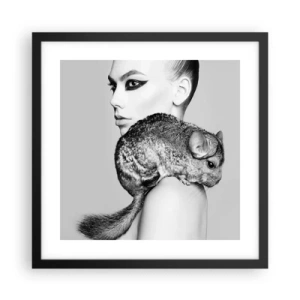 Poster in einem schwarzem Rahmen - Dame mit einem Chinchilla - 40x40 cm