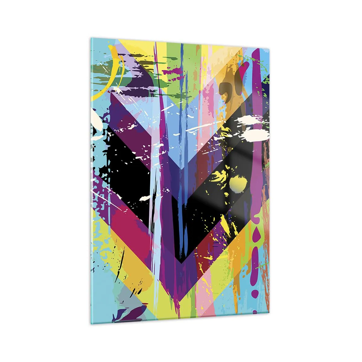 Glasbild - Bild auf glas - Bunte Abstraktion mit dynamischen Formen und intensiven Farben - 50x70cm - Von oben nach unten - Moderne Wanddekoration für Wohnzimmer und Schlafzimmer ARTTOR