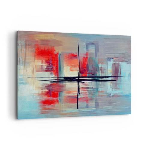 Bild auf Leinwand - Leinwandbild - Eine abstrakte Komposition mit intensiven Farben, Linien und geometrischen Formen. - 120x80cm - Landschaft in einer unbekannten Dimension - Moderne Wanddekoration für Wohnzimmer und Schlafzimmer ARTTOR