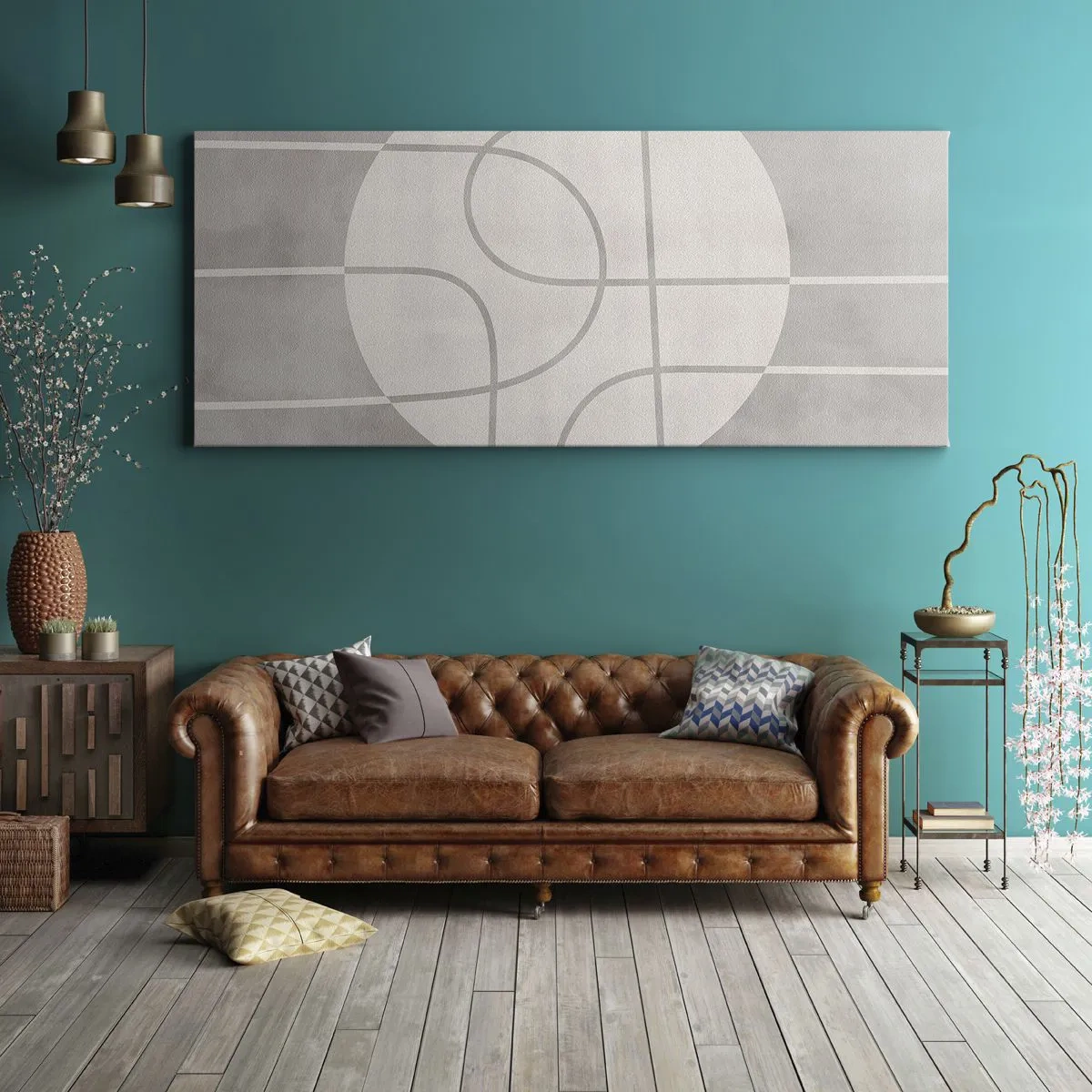 Bild auf Leinwand - Leinwandbild - Geometrisches Muster in Grau- und Weißtönen - 120x50cm - Kreisförmig und geradeaus - Moderne Wanddekoration für Wohnzimmer und Schlafzimmer ARTTOR