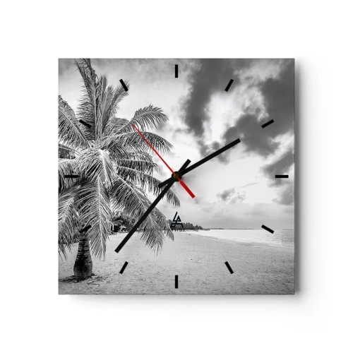 Wanduhr - Glasuhr - Schwarz-weiße Palme an einem leeren Strand mit Wolken - 30x30cm - Wenn du dich nach Einsamkeit sehnst ... - Moderne Wanddekoration für Wohnzimmer und Schlafzimmer ARTTOR
