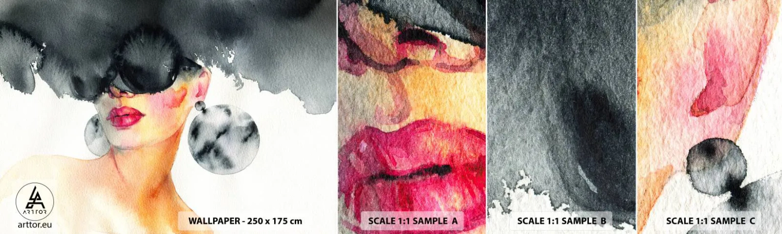 Fototapeten Muster Selbstklebend Deluxe Sticker - Das Geheimnis der Eleganz - Das Gesicht einer Frau, Frau, Hut - 100x30 cm