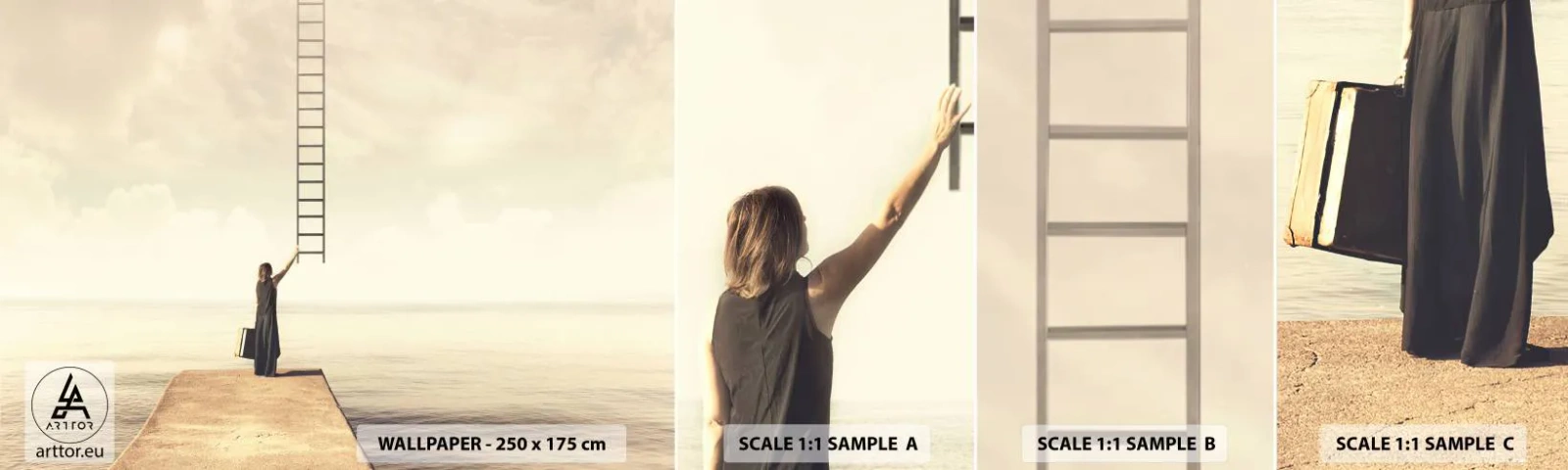 Fototapetenmuster Standard Eco - Eine magische Reise - Abstraktion, Frau, Leiter - 100x30 cm