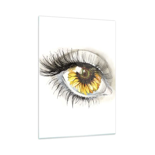 Glasbild - Bild auf glas - Ein Auge mit Sonnenblumenmotiv, umgeben von zarten Details - 50x70cm - Ein Look so heiß wie der Sommer - Moderne Wanddekoration für Wohnzimmer und Schlafzimmer ARTTOR