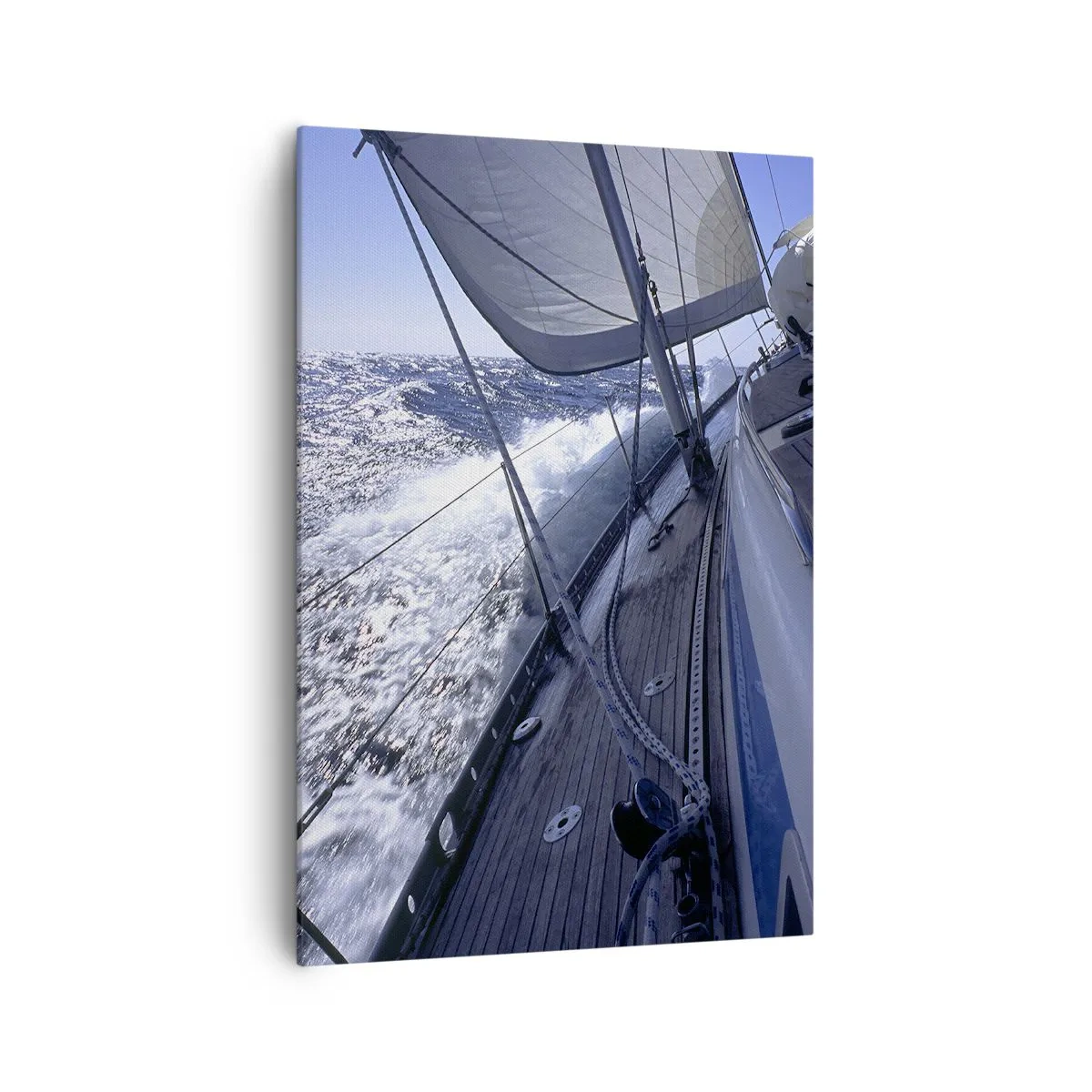 Bild auf Leinwand - Leinwandbild - Ein Segelboot in stürmischer See mit weißen Segeln und einem Holzdeck. - 70x100cm - Ich weiß was es heißt ein Vogel zu sein - Moderne Wanddekoration für Wohnzimmer und Schlafzimmer ARTTOR