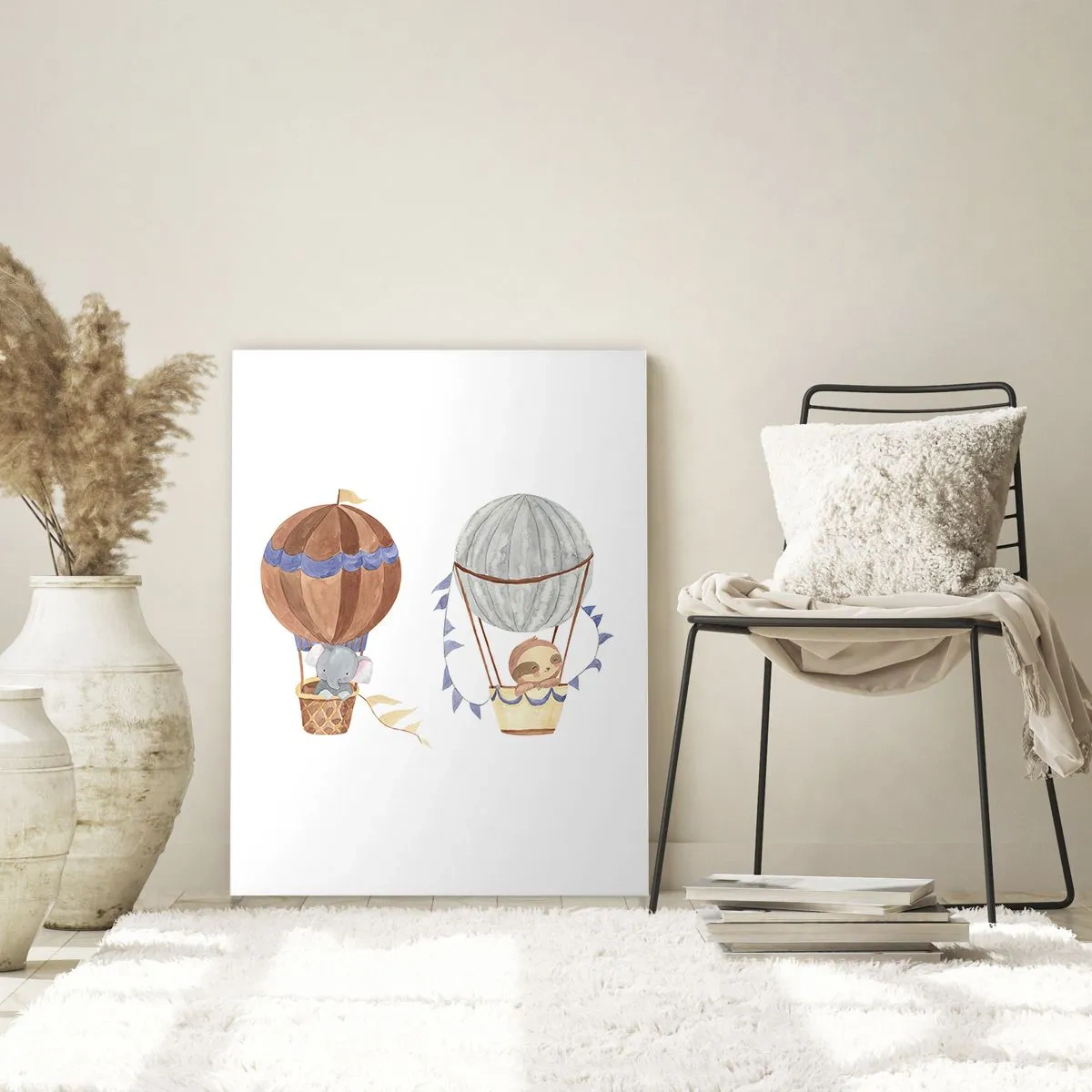 Glasbild - Bild auf glas - Tiere fliegen in Ballons im Aquarellstil - 50x70cm - Freunde auf Reise - Moderne Wanddekoration für Wohnzimmer und Schlafzimmer ARTTOR