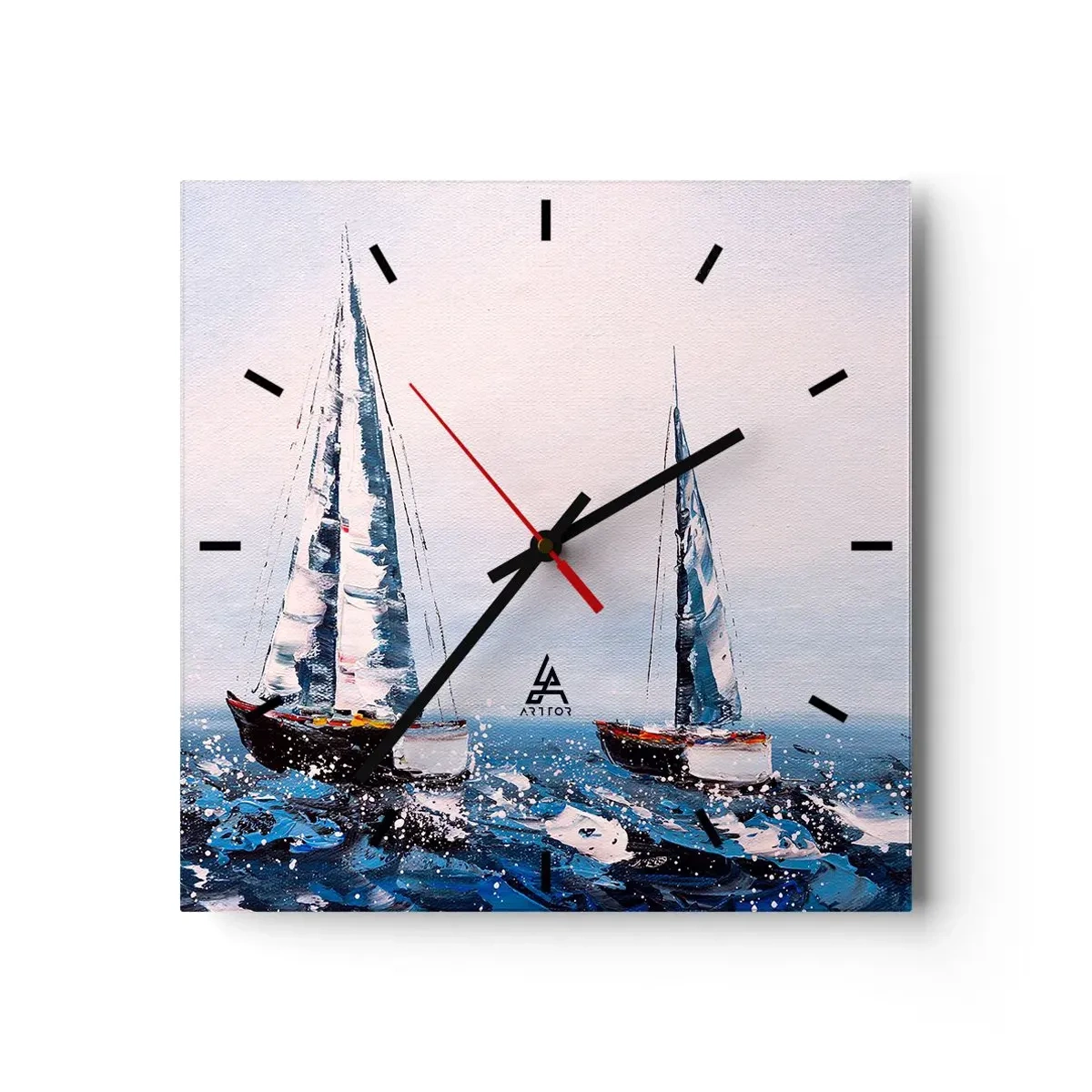Wanduhr - Glasuhr - Segelboote auf stürmischer See in malerischer Komposition - 30x30cm - Bruderschaft des Windes - Moderne Wanddekoration für Wohnzimmer und Schlafzimmer ARTTOR