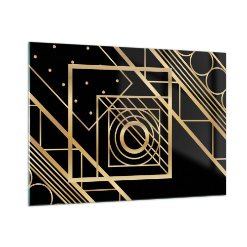 Glasbild - Bild auf glas - Goldene geometrische Muster auf schwarzem Hintergrund - 100x70cm - Goldene Geometrie - Moderne Wanddekoration für Wohnzimmer und Schlafzimmer ARTTOR