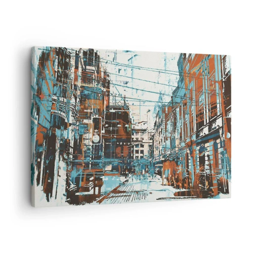 Bild auf Leinwand - Leinwandbild - Eine Stadtlandschaft in Blau- und Orangetönen - 70x50cm - Ein abgenutzter Stadtwanderweg - Moderne Wanddekoration für Wohnzimmer und Schlafzimmer ARTTOR
