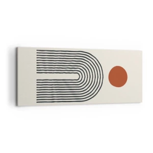 Bild auf Leinwand - Leinwandbild - Modernes abstraktes Muster mit Linien und einem roten Kreis - 120x50cm - Magnetismus von Formen und Farben - Moderne Wanddekoration für Wohnzimmer und Schlafzimmer ARTTOR