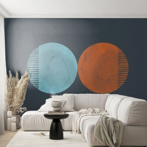 Fototapete Standard Eco - Abstrakte Kreise in Blau- und Orangetönen - 100x70cm - Nur Geometrie? - Moderne Wanddekoration für Wohnzimmer und Schlafzimmer ARTTOR