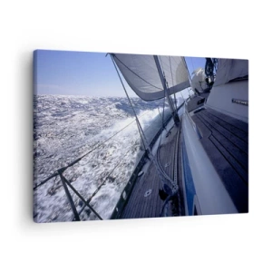 Bild auf Leinwand - Leinwandbild - Ein Segelboot in stürmischer See mit weißen Segeln und einem Holzdeck. - 70x50cm - Ich weiß was es heißt ein Vogel zu sein - Moderne Wanddekoration für Wohnzimmer und Schlafzimmer ARTTOR