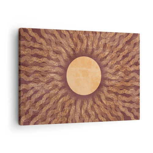 Bild auf Leinwand - Leinwandbild - Sonniges Muster mit Strahlen auf einem Hintergrund in Brauntönen - 70x50cm - Sonnensymbol - Moderne Wanddekoration für Wohnzimmer und Schlafzimmer ARTTOR