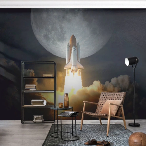 Maßgeschneiderte selbstklebende Fototapete Deluxe Sticker - Beginn eines überirdischen Abenteuers - Mond, Eine Weltraumrakete, NASA