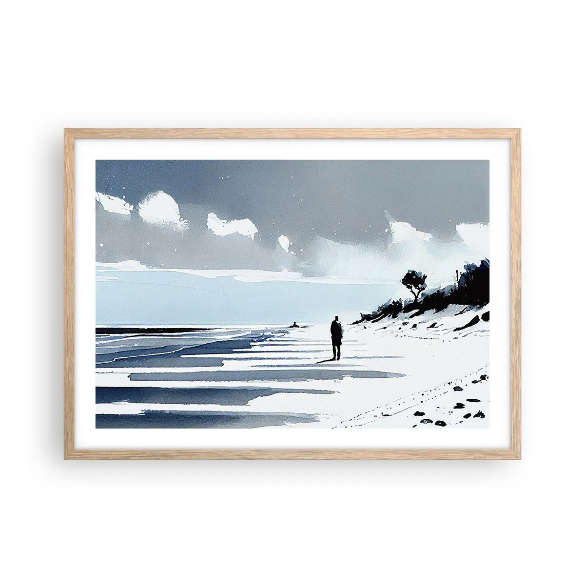 Poster in einem Rahmen aus heller Eiche - Allein sein - 70x50 cm