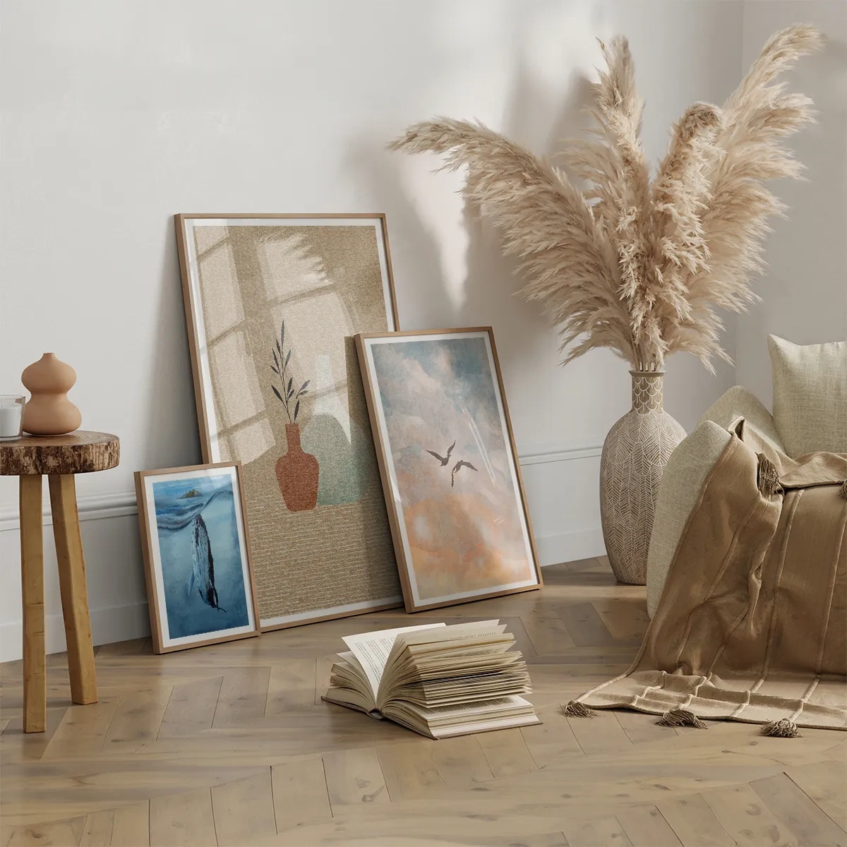 Poster in einem Rahmen aus heller Eiche - Vase und ihre Idee - 70x100 cm