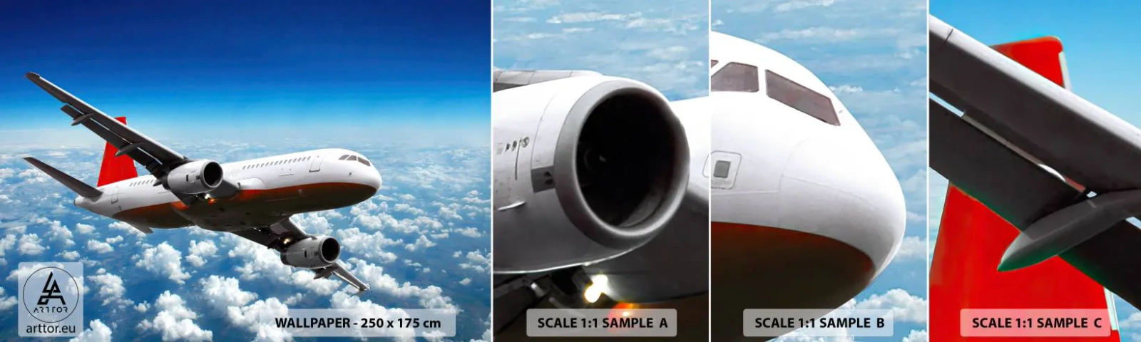 Fototapetenmuster Standard Eco - Entferne dich von allem - Flugzeug, Reisen, Wolken - 100x30 cm