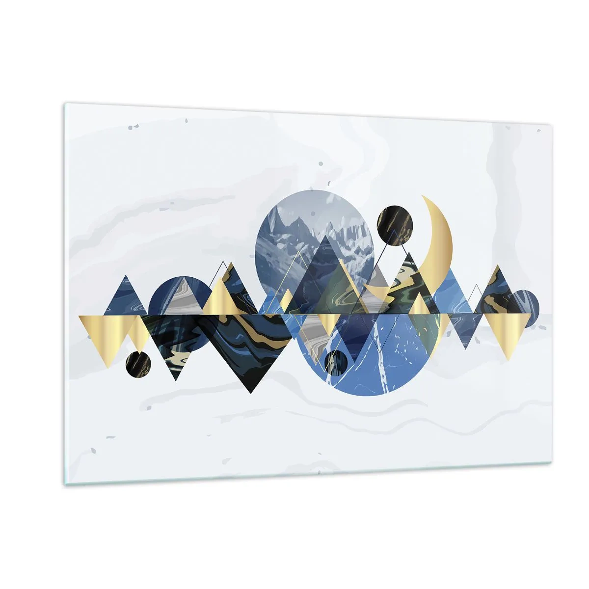 Glasbild - Bild auf glas - Abstrakte geometrische Figuren in Marineblau- und Goldtönen - 120x80cm - Geometrische Landschaft - Moderne Wanddekoration für Wohnzimmer und Schlafzimmer ARTTOR