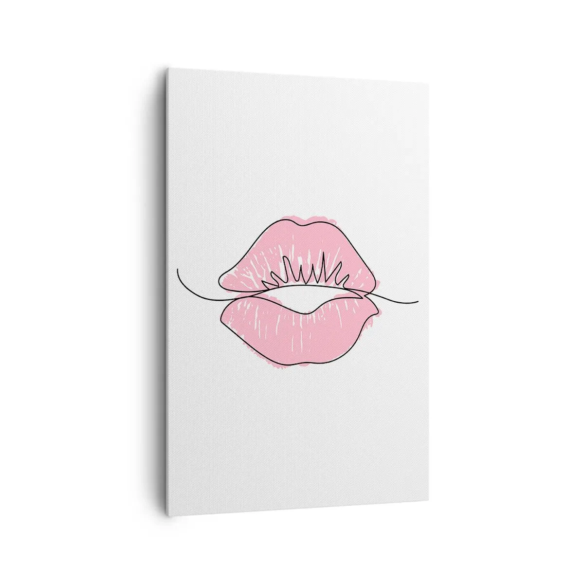 Bild auf Leinwand - Leinwandbild - Minimalistische Lippenzeichnung in einem Rosaton - 80x120cm - Bereit zum Küssen? - Moderne Wanddekoration für Wohnzimmer und Schlafzimmer ARTTOR