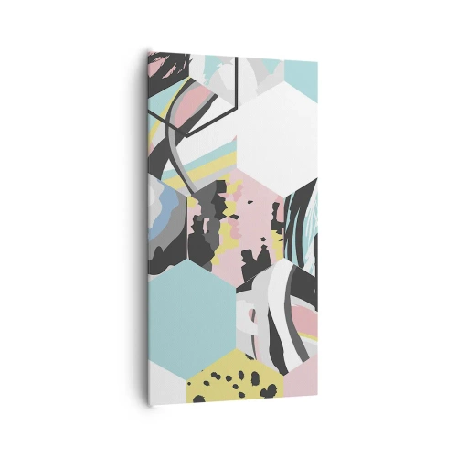 Bild auf Leinwand - Leinwandbild - Sechsecke und Würfel in sechs Farben - 65x120 cm