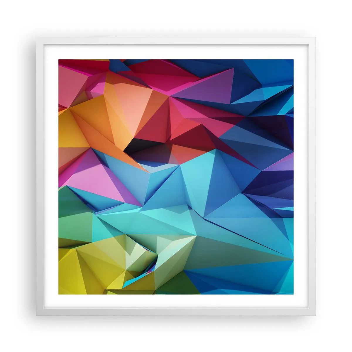Poster in einem weißen Rahmen - Regenbogen-Origami - 60x60 cm