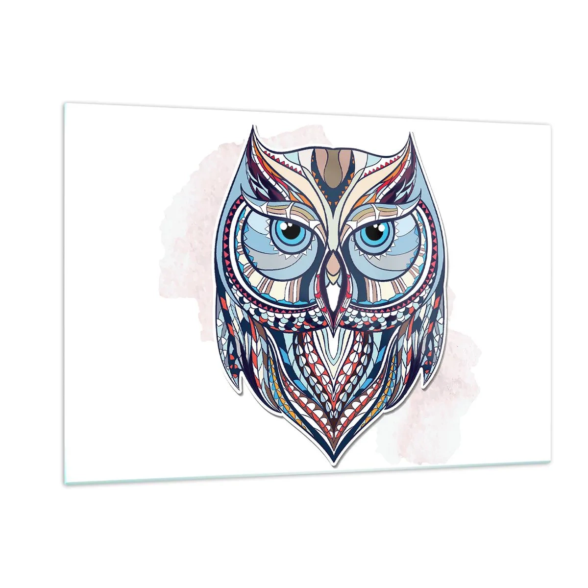 Glasbild - Bild auf glas - Buntes, geometrisches Porträt einer Eule - 120x80cm - Aufwendige Ziereule - Moderne Wanddekoration für Wohnzimmer und Schlafzimmer ARTTOR