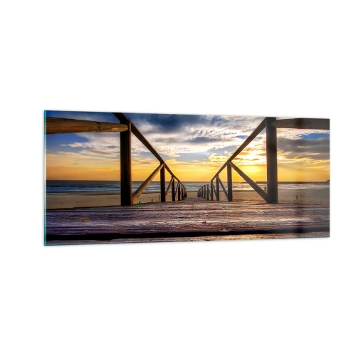 Glasbild - Bild auf glas - Direkt zum ruhigen Strand bei Sonnenuntergang - 100x40 cm