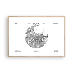 Poster in einem Rahmen aus heller Eiche - Anatomie von Doha - 100x70 cm
