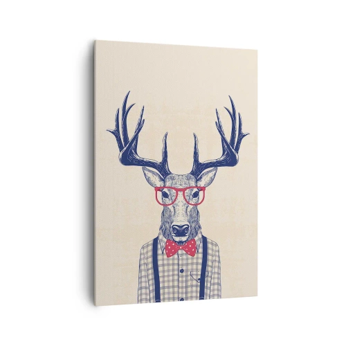 Bild auf Leinwand - Leinwandbild - Stilisierte Grafik eines Hirsches mit Brille und Fliege - 70x100cm - Eine lustige Extravaganz - Moderne Wanddekoration für Wohnzimmer und Schlafzimmer ARTTOR