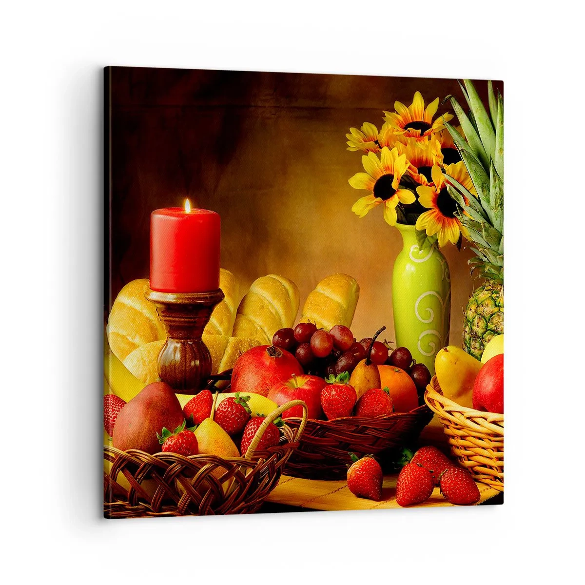 Bild auf Leinwand - Leinwandbild - Stillleben mit Brot und Obst - 60x60 cm