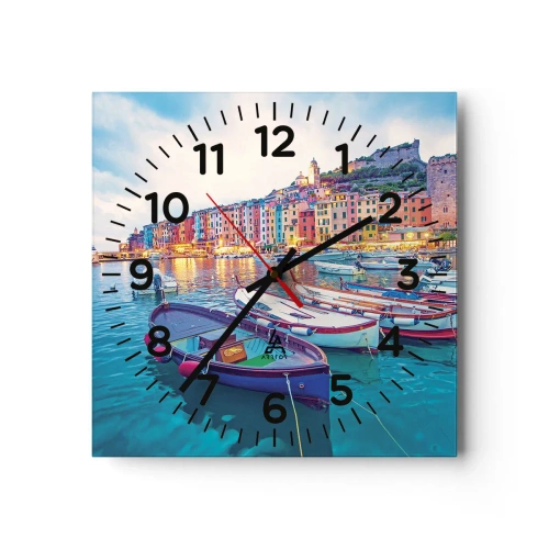 Wanduhr - Glasuhr - Bunter Abend im Hafen - 40x40 cm