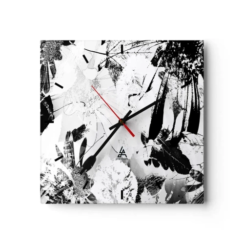 Wanduhr - Glasuhr - Schwarz-weiße abstrakte Blumen im minimalistischen Stil - 30x30cm - Herbst negativ - Moderne Wanddekoration für Wohnzimmer und Schlafzimmer ARTTOR
