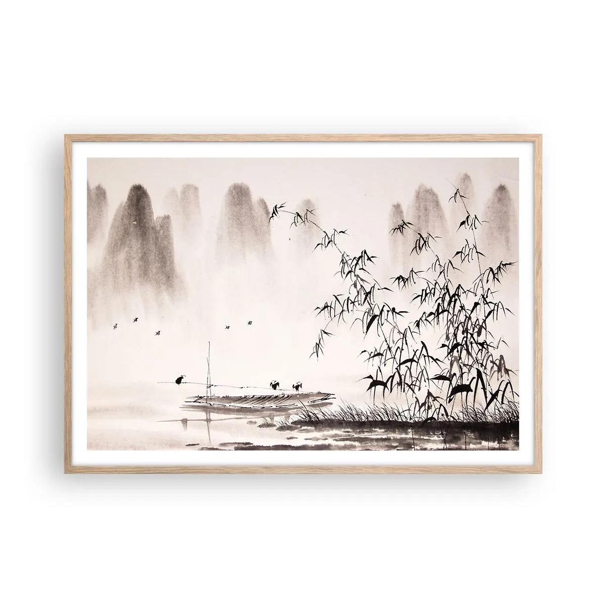 Poster in einem Rahmen aus heller Eiche - Die Stille der Reisfelder - 100x70 cm