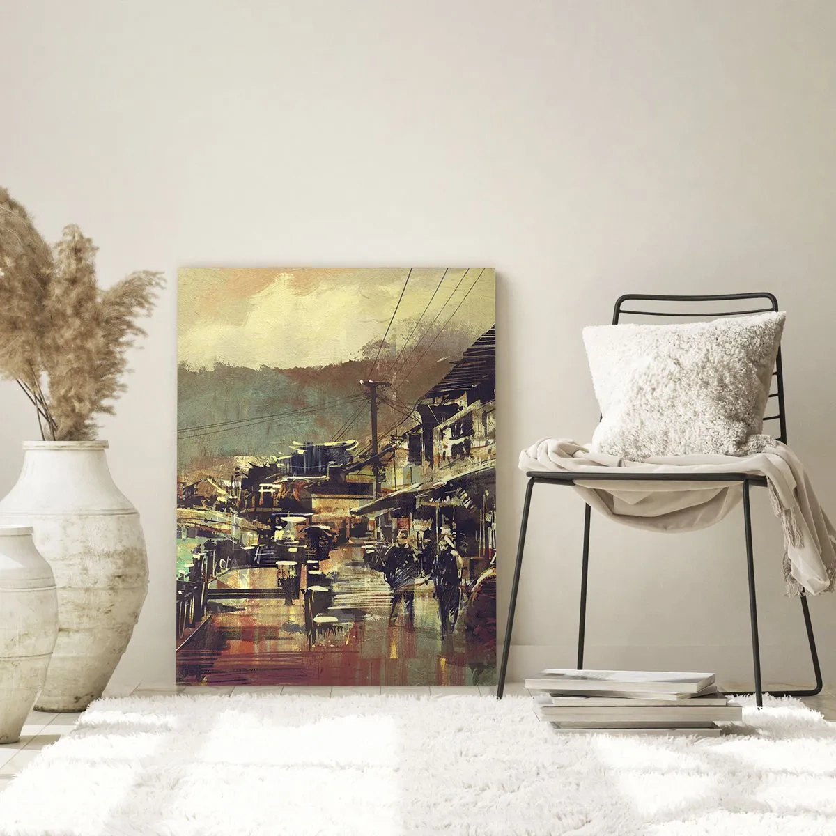 Glasbild - Bild auf glas - Eine Stadt mit einer Brücke und kunstvoll gestalteten Straßen - 80x120cm - Das Leben als Reichtum an Grau - Moderne Wanddekoration für Wohnzimmer und Schlafzimmer ARTTOR