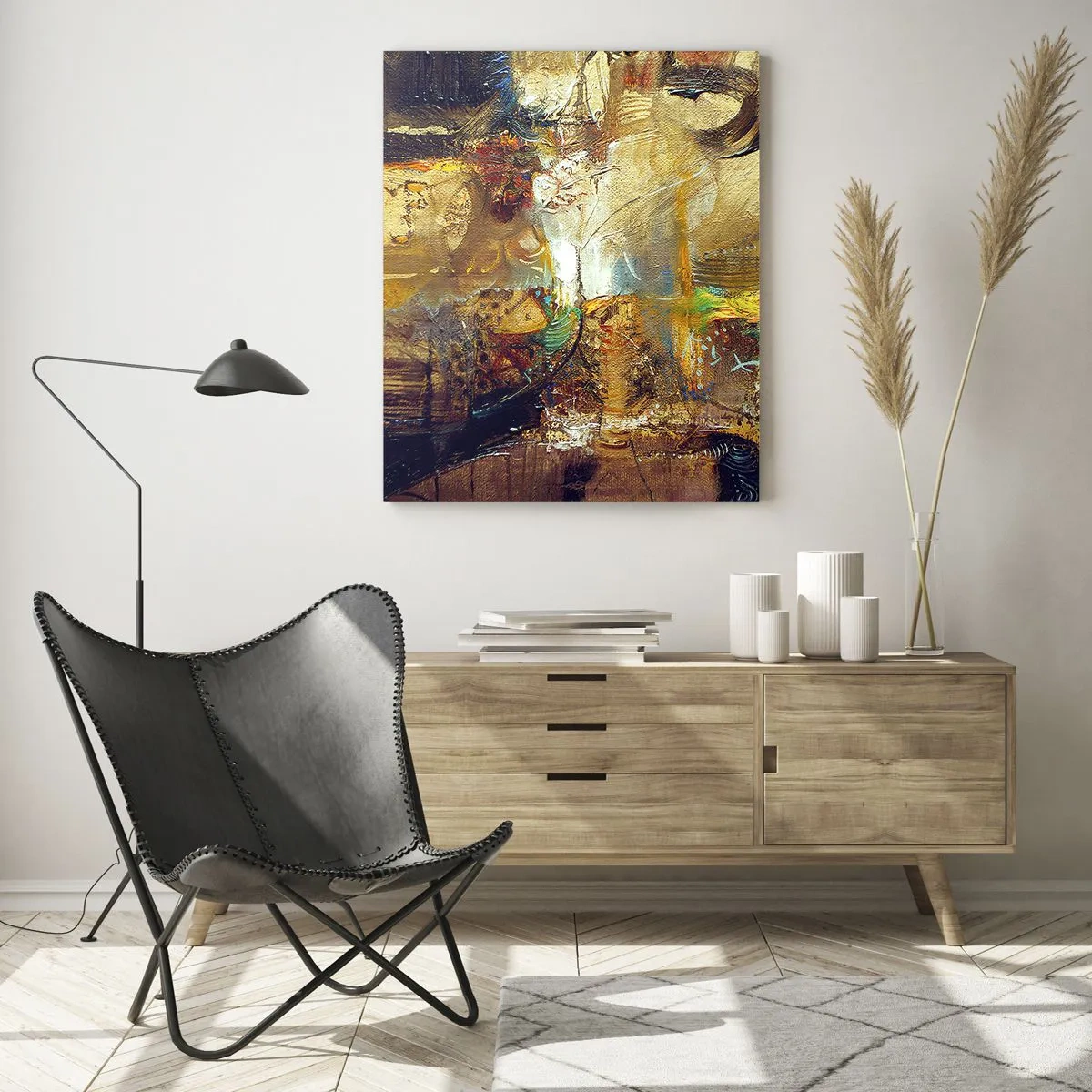 Glasbild - Bild auf glas - Abstraktes Stillleben in warmen Farben - 80x120cm - Kalt, wärmer, heiß - Moderne Wanddekoration für Wohnzimmer und Schlafzimmer ARTTOR