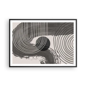 Poster in einem schwarzem Rahmen - Geometrische Linien und Ovale in monochromen Farbtönen - 100x70cm - Oval gewinnt - Moderne Wanddekoration für Wohnzimmer und Schlafzimmer ARTTOR