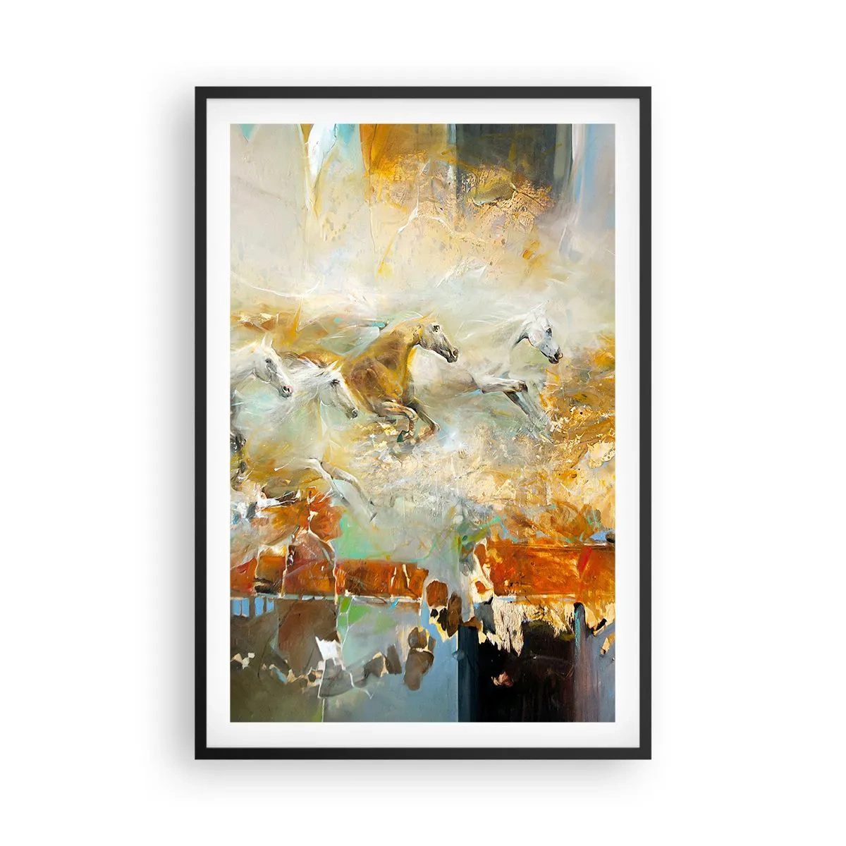 Poster in einem schwarzem Rahmen - Im Galopp durch das Licht - 61x91 cm