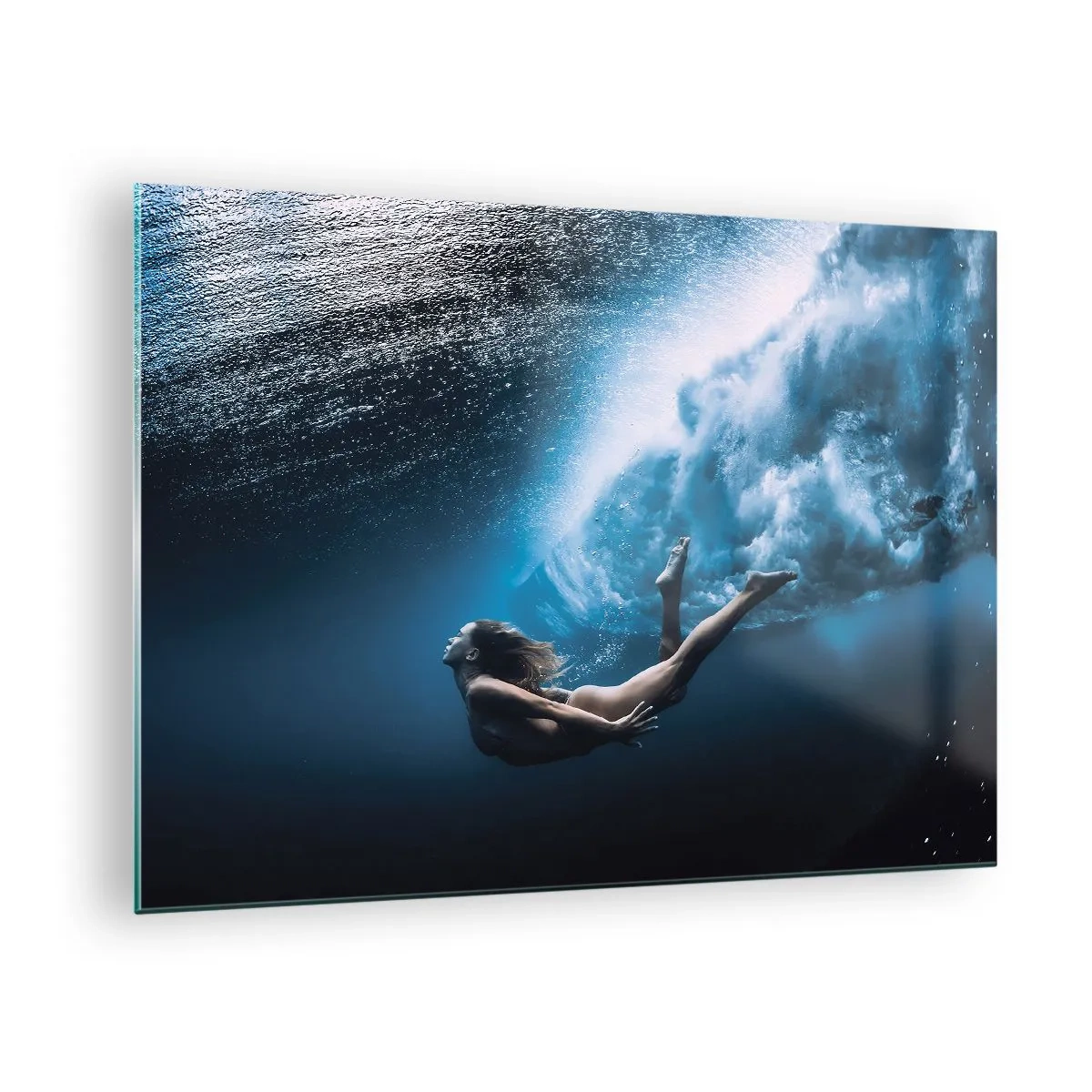 Glasbild - Bild auf glas - Moderne Meerjungfrau - 70x50cm - Moderne Meerjungfrau - Moderne Wanddekoration für Wohnzimmer und Schlafzimmer ARTTOR