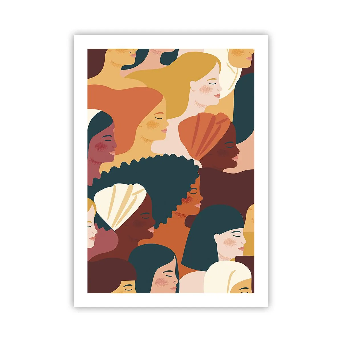Poster - Bunte Grafiken mit weiblichen Profilen - 50x70cm - Nur Weiblichkeit - Moderne Wanddekoration für Wohnzimmer und Schlafzimmer ARTTOR