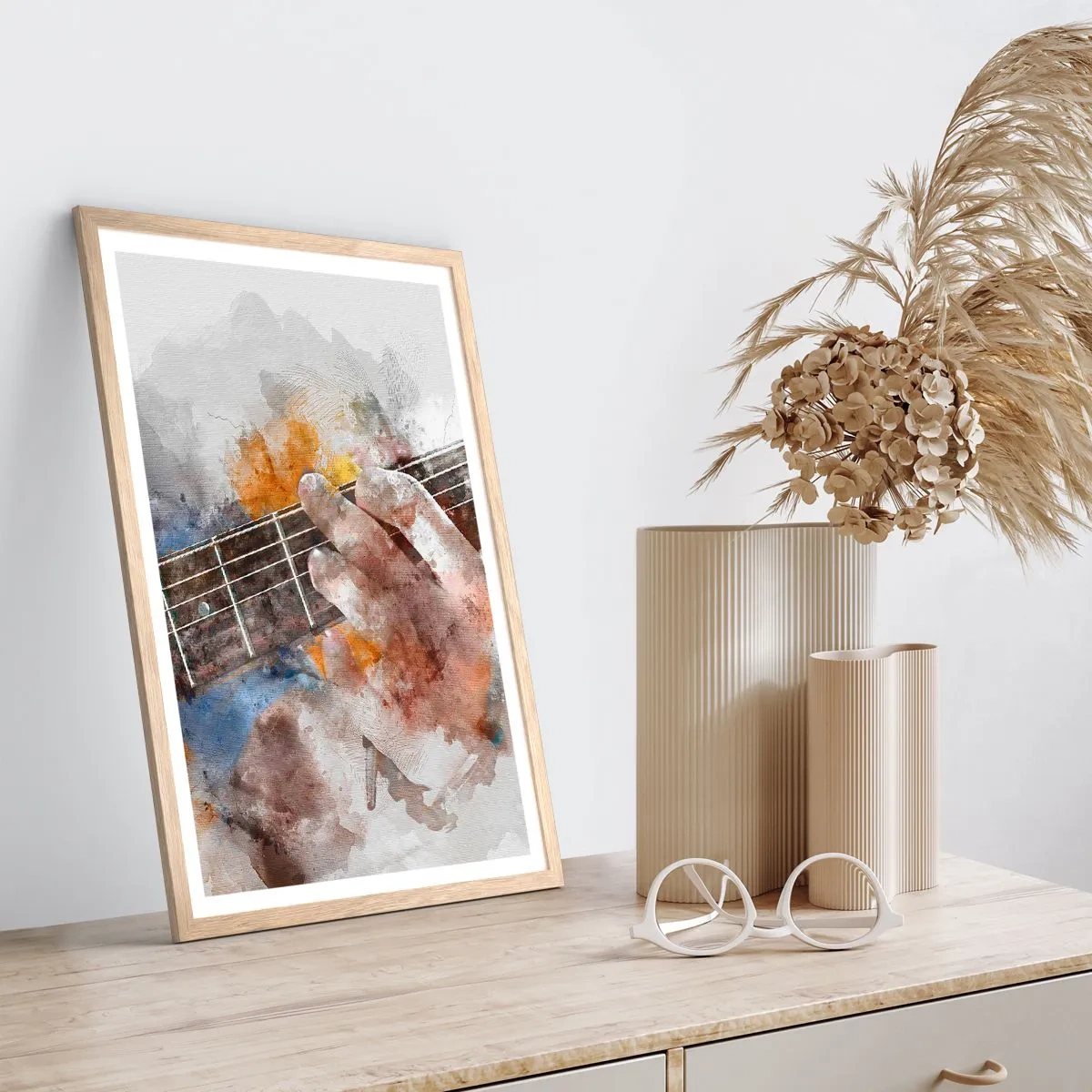 Poster in einem Rahmen aus heller Eiche - Poesie zwischen den Saiten - 30x40 cm