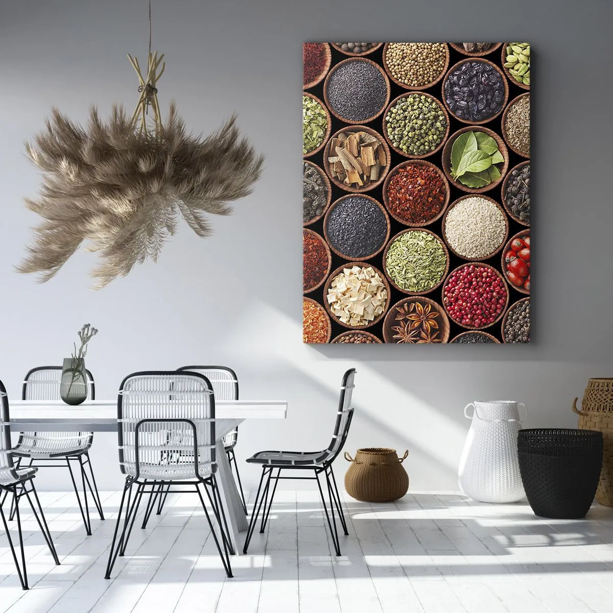 Bild auf Leinwand - Leinwandbild - Bunte Gewürze in runden Behältern - 50x70cm - Alle Aromen der Welt - Moderne Wanddekoration für Wohnzimmer und Schlafzimmer ARTTOR