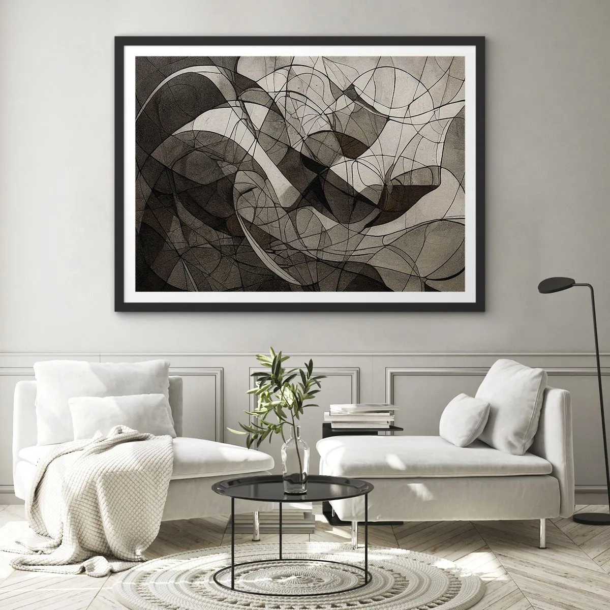 Poster in einem schwarzem Rahmen - Abstraktes Muster in Braun- und Erdtönen - 100x70cm - Zirkulation von Erdfarben - Moderne Wanddekoration für Wohnzimmer und Schlafzimmer ARTTOR