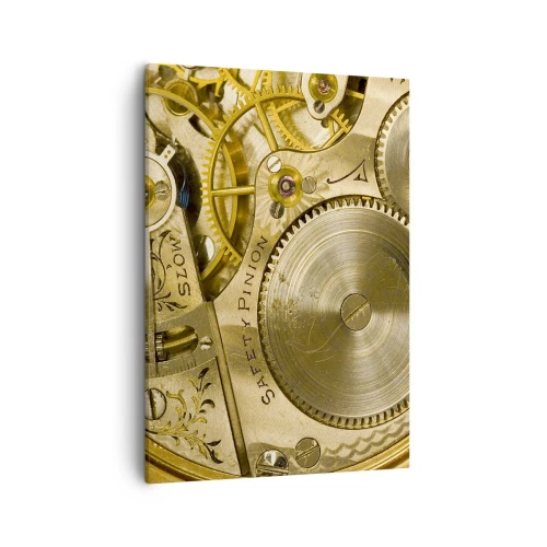 Bild auf Leinwand - Leinwandbild - Uhrwerk mit sichtbaren Zahnrädern und Details - 50x70cm - Geh mit der Zeit - Moderne Wanddekoration für Wohnzimmer und Schlafzimmer ARTTOR
