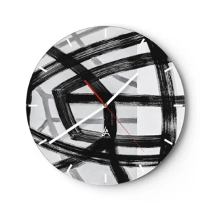 Wanduhr - Glasuhr - Dynamische schwarze Pinselstriche erzeugen dreidimensionale Muster - 30x30cm - Bautiefe - Moderne Wanddekoration für Wohnzimmer, Küche und Schlafzimmer ARTTOR