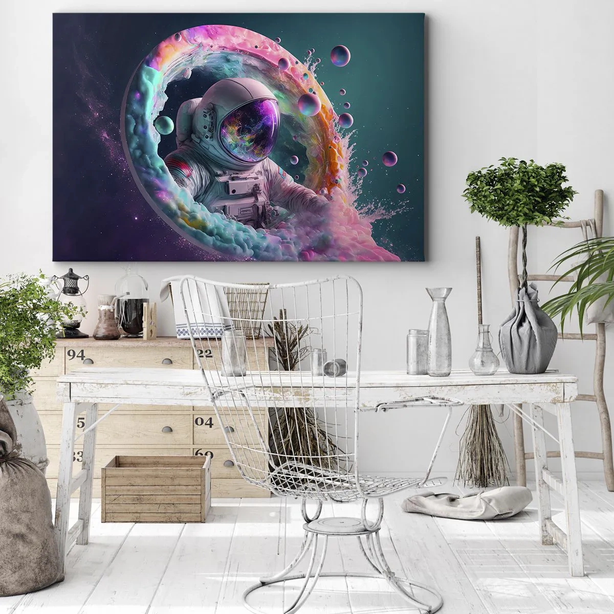 Bild auf Leinwand - Leinwandbild - Astronaut in einer farbenfrohen kosmischen Aura - 70x50cm - Sternentor - Moderne Wanddekoration für Wohnzimmer und Schlafzimmer ARTTOR