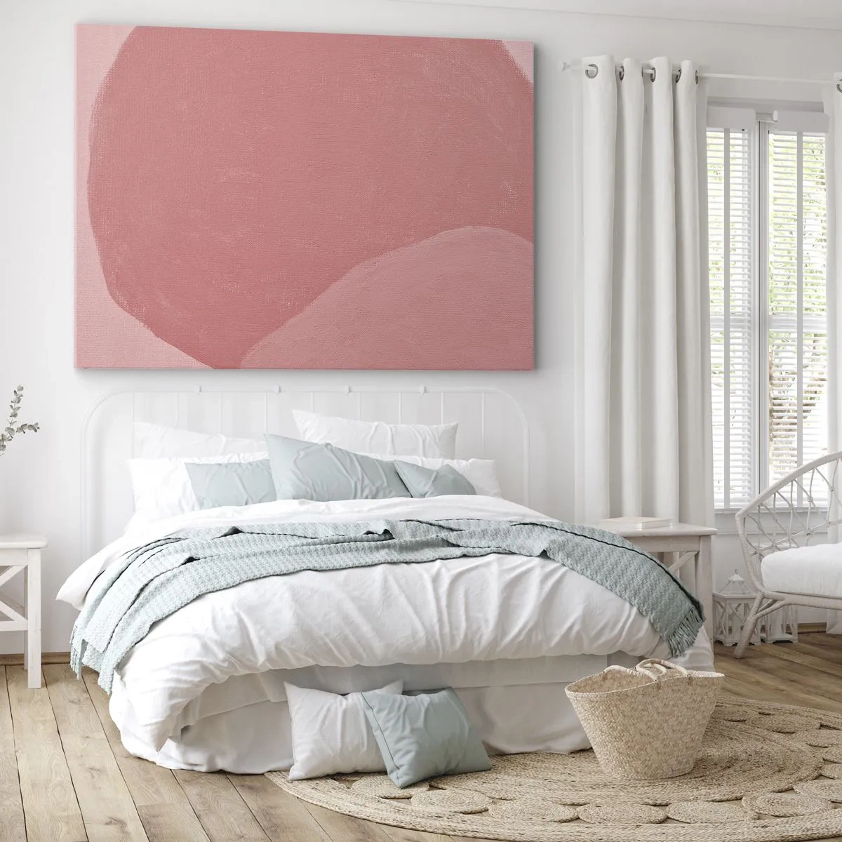 Bild auf Leinwand - Leinwandbild - Zarte Abstraktion in Rosatönen, organische Formen und Minimalismus - 70x50cm - Organische Komposition in Rosa - Moderne Wanddekoration für Wohnzimmer und Schlafzimmer ARTTOR