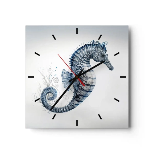 Wanduhr - Glasuhr - Seepferdchen in Blautönen mit Aquarelldetails - 30x30cm - Subtiler Witz der Natur - Moderne Wanddekoration für Wohnzimmer und Schlafzimmer ARTTOR