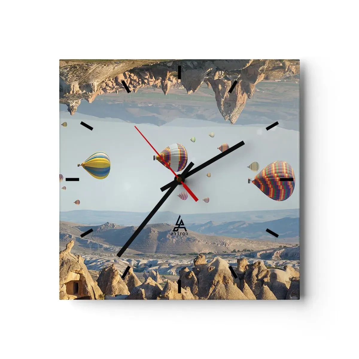 Wanduhr - Glasuhr - Bunte Ballons über einer felsigen Landschaft - 30x30cm - Hier ist alles möglich - Moderne Wanddekoration für Wohnzimmer und Schlafzimmer ARTTOR